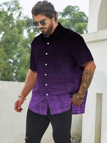 Manfinity Homme Men's Ombre Color Single Breasted Loose Short Sleeve Casual Shirt - Violet Purple - View 3