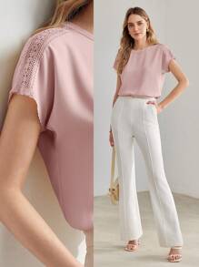 MOTF PREMIUM CONTRAST GUIPURE KANT BLOUSE MET VLEERMOUWEN