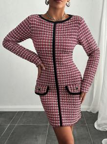 EURMUSE Women's Long Sleeve Tweed Short Dress - Multicolor - View 5