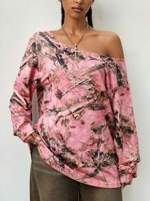 Coolane Tween-Mädchen Date Night Paar im gleichen Stil Y2K Baumzweige Muster Off-Shoulder Sweatshirt, Silvester/Valentinstag - Verschiedenfarbig - Übersicht 5