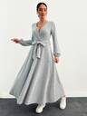 RueChic Asymmetrisches, gerüschtes, gegürtetes, langes Wickelkleid Damen Kleid Lang Kleid langarm