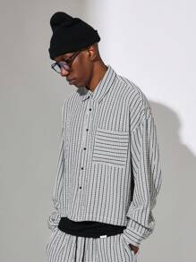 SUMWON Crop Fit Checkered Long Sleeve Shirt And Loose Fit Pants 2 Piece Set - Black and White - View 4