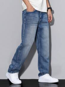 Manfinity Hypemode Men's Minimalist Front Button Pocket Jeans, Casual Everyday Wear