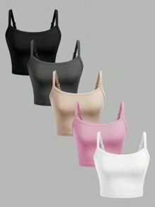 SHEIN Girlism 5pcs/Pack Tween Girls Fitted Casual Minimalist Versatile Adjustable Strap Camisole Multipacks