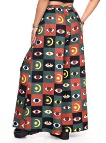 ROMWE Hippie 太阳、月亮与神秘之眼嬉皮拼布阔腿裤