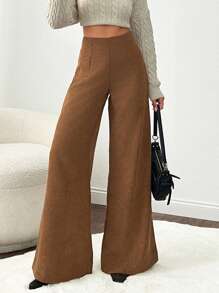 RueChic Pantaloni casual in velluto a coste di colore unito, un capo minimalista per uso quotidiano