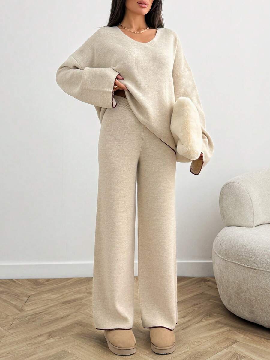 SHEIN Jersey de punto acanalado para mujer color beige, adecuado para el invierno