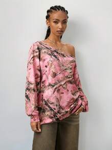 Coolane Tween-Mädchen Date Night Paar im gleichen Stil Y2K Baumzweige Muster Off-Shoulder Sweatshirt, Silvester/Valentinstag - Verschiedenfarbig - Übersicht 4