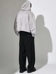 SUMWON Premium Zip Up Athletic Sweatshirt Number 08 Print Relaxed Fit Fall Winter Casual Loungewear Workout Cozy Modern Sport Style Streetwear - Grey - View 5