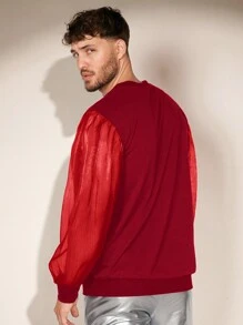 FeverCity Men Fashion Contrast Mesh Sleeve Sweatshirt - Black - View 2