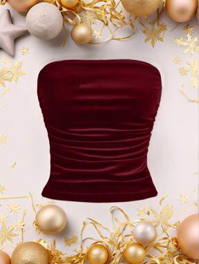SHEIN EZwear Women's Elegant Burgundy Velvet Camisole Top Christmas