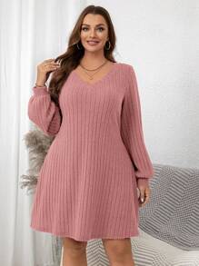 SHEIN Clasi Plus Size Women's Burgundy Wide Ribbed Short Jumper Dress