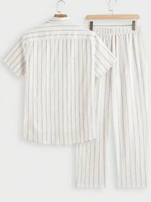 GENTILAND 2pcs Set Men's Jacquard Collar Knitted Casual Shirt Set, Suitable For Everyday Wear - Multicolor - View 2