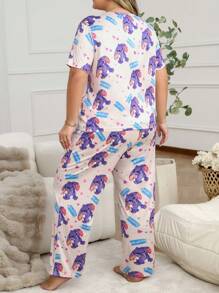 SHEIN 大码可爱兔子心形设计睡衣套装 - 彩色 - 查看 2