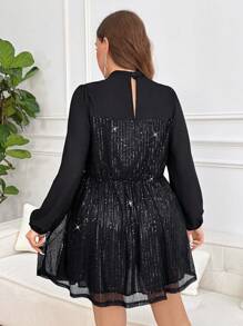 SHEIN Frenchy Plus Size Sequin Patchwork Party Dress - Silver - View 4
