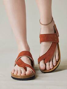 Solecia Giày sandal đế bằng quai mảnh màu nâu cho nữ, thoải mái cho mùa lễ, xuân/hè - màu nâu - Xem 6