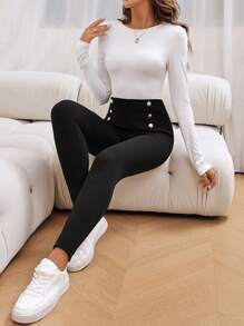 SHEIN LUNE Mallas básicas sin pies de unicolor informal para mujer, para otoño/invierno