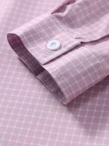 Manfinity Mode 男士格子长袖单排扣休闲衬衫，适合秋季 - 粉色 - 查看 3
