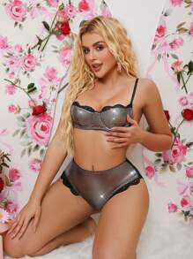 2pcs Women Lace Lingerie Bra And Panty Set - Red - View 3