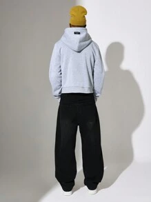 SUMWON Essential Shrunken Fit Zip Up Hoodie Casual Athletic Wear Everyday Basic Winter Fall Layering Piece Kangaroo Pocket Drawstring Hood Streetwear - Grey - View 5