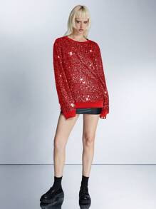 Manfinity UZERO Felpa girocollo unisex di moda con glitter, aderente