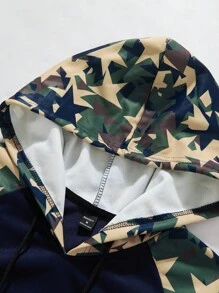 Manfinity EMRG Moletom com Capuz de Manga Raglan com Estampa de Estrela e Cordão, Outono/Inverno Masculino - Azul Marinho - Visão 3