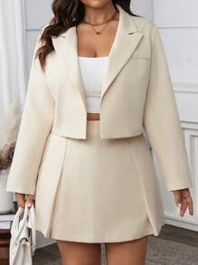 Flirla 大码女式法式时尚优雅休闲度假/工作纯色西装外套和迷你裙套装