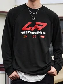 Manfinity Sport Corelite Męska koszulka sportowa z nadrukiem w kształcie litery, okrągłym dekoltem i długim rękawem, minimalistyczny design