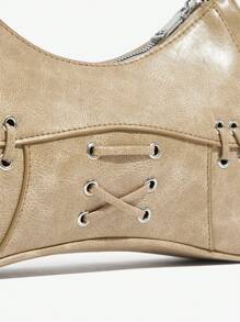 SHEIN ICON Ladies, Women Shoulder Bag, Hobo Bag, Fashionable, Personalized, Simple, Versatile, Street, Sweet And Cool Girls, Hot Girls, Y2k, Retro, Rivets, Vintage, Biker Style, Teenagers - Khaki - View 6