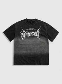 ROMWE MEN Street Life 男士哥特字母印花圆领短袖休闲T恤，万圣节 - 彩色 - 查看 1