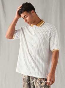 Manfinity VCAY 男士针织时尚休闲宽松短袖 Polo 衫 - 白色 - 查看 1