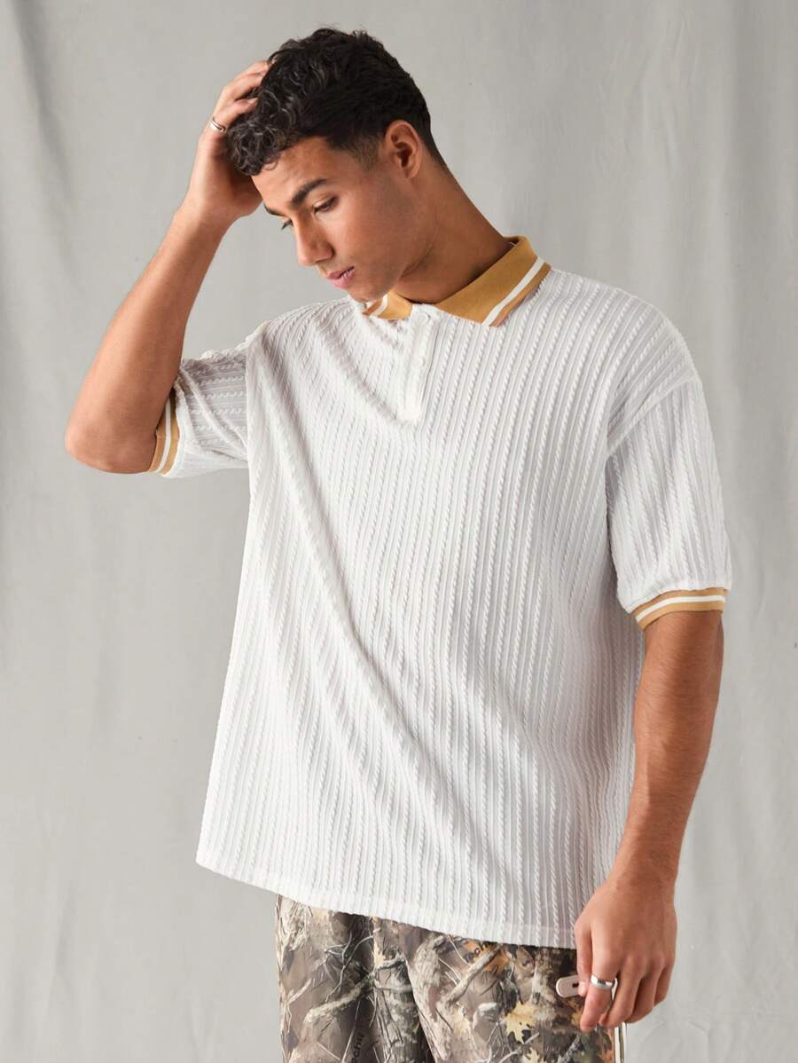 Manfinity VCAY 男士针织时尚休闲宽松短袖 Polo 衫 - 白色 - 查看 1