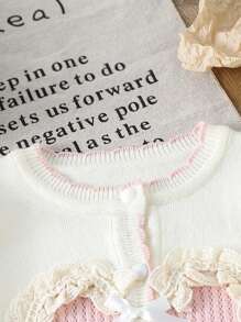 SHEIN Baby Girl 2Pcs Winter Set, Cute Heart Pattern Sweater And Elastic Waist Pleated Skirt