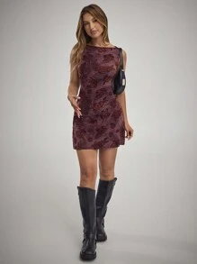 Forever 21 Women Floral Tie-Dye Print Round Neck Sleeveless Short Dress