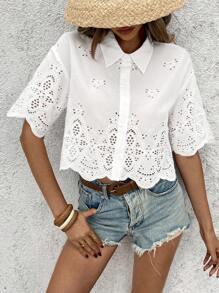 Vivid Eden Koszula damska z krótkim rękawem i swobodną teksturą z przodu, z rozcięciem na plecach