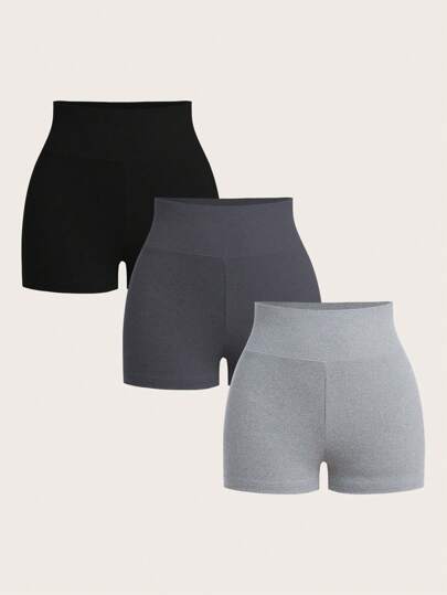 SHEIN BASICS 3pcs/Set Plain Knit Tight-Fitting Shorts For Women