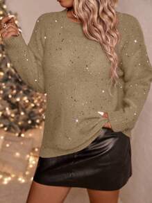 SHEIN LUNE Suéter de talla grande, unicolor, estilo minimalista casual, para uso diario