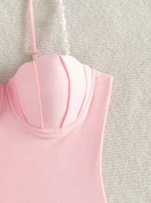Swim Mod Women's Solid Color Simple Daily Wear One-Piece Camisole Summer - Baby Pink - View 8