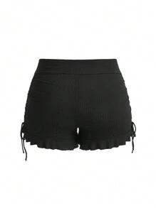 Swim Mod Plus Size Swimwear In Sweet & Cute Stripe Pattern With Special Fabric Black Tie & Ruffle Trim Bottom Summer - Black - View 6