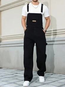 Manfinity Hypemode Men's Casual Versatile Black Denim Bib & Brace Overall