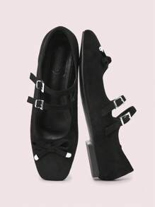 CUCCOO DOLLMOD 休闲百搭方头露跟平底鞋，复古时尚情人节 - 黑色 - 查看 9