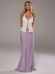 Aloruh 女式超低腰长款缎面半身裙