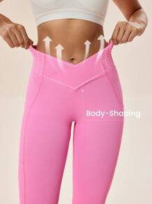 SHEIN Sovereign Charm Seamless High Stretch Yoga Sports Flare Pants For Women - Pink - View 6