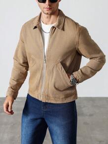 Manfinity Homme Men's Casual Washed Denim Jacket For Autumn