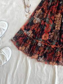 Soleia Women's Holiday Hippie Music Festival Floral Print Ruffle Hem Comfortable A-Line Casual Dress - Black - View 5