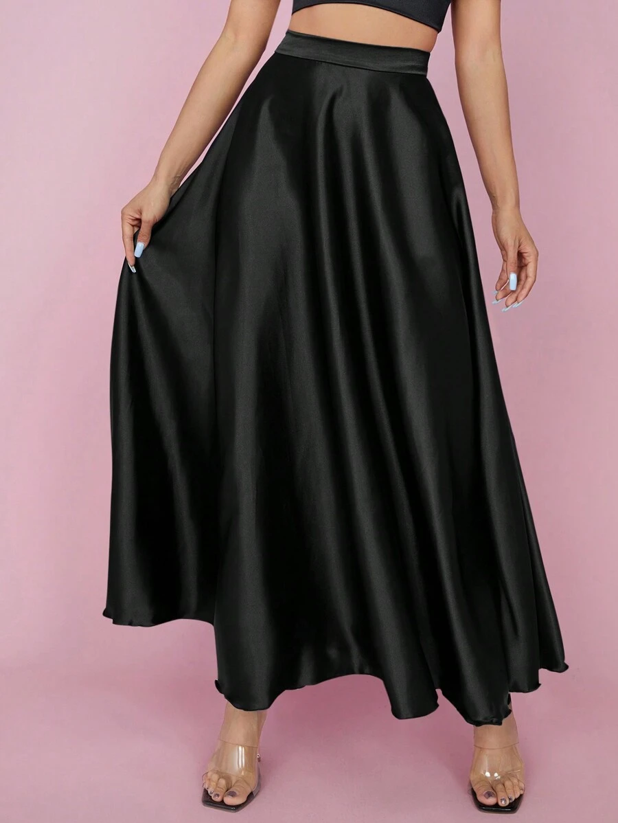 SHEIN PETITE High Waist Solid Flared Party Women Skirt