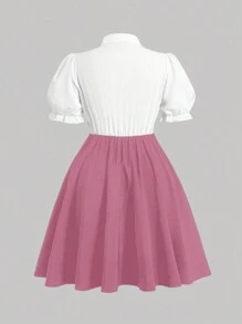 Flirla 夏季大码撞色泡泡袖二合一连衣裙