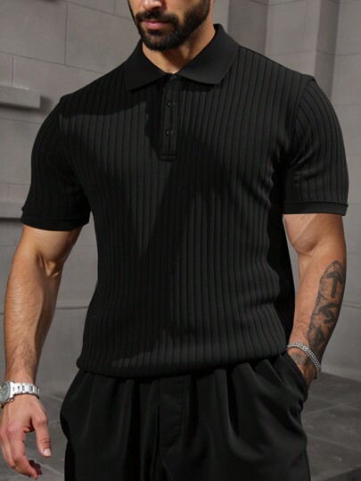 Manfinity Homme Plus Size Men's Casual Solid Color Short Sleeve Golf Polo Shirt