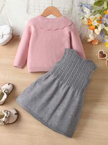 2pcs/Set Baby Girl Cute Knitted Sweater Tank Dress Set, Autumn/Winter - Multicolor - View 2