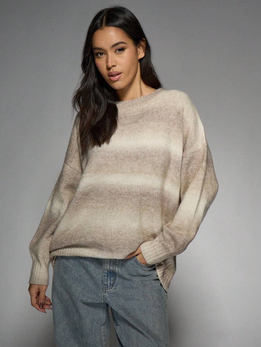 MISSGUIDED 超大号渐变色针织毛衣长袖舒适秋冬假日家居服休闲套头衫